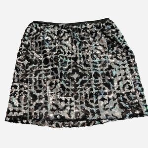 Paraella Sequin Black Silver Mini Skirt pull on elastic Party Glam Night Out